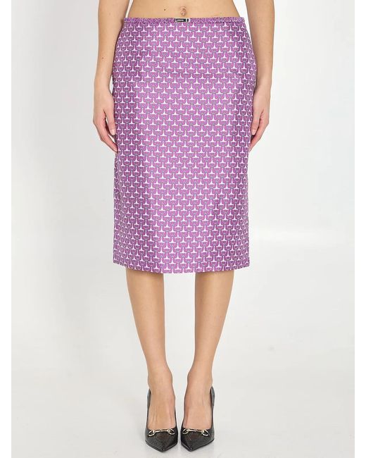 Gucci Purple Horsebit-Print Midi Skirt