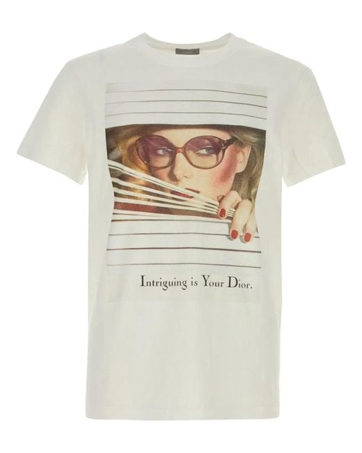 Dior White Printed Crew Neck T-Shirt for men
