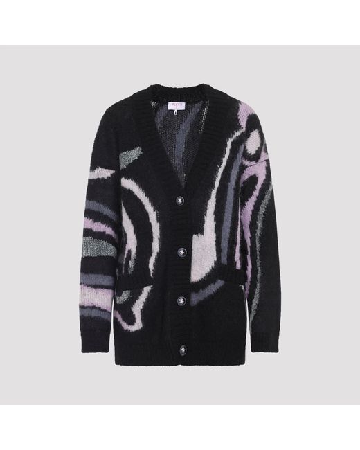 Emilio Pucci Black Embroidered Mohair Blend Oversize Cardigan