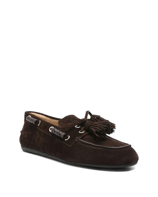 Miu Miu Black Suede Deck Shoes With Tassels