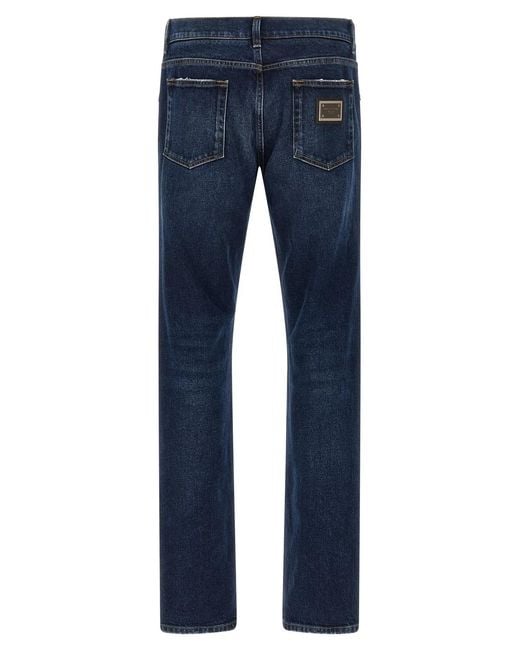 Dolce & Gabbana Blue Dolce & Gabbana Logo Plaque Jeans for men