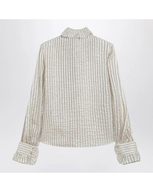 Valentino White Light Silk-Blend Shirt With Ruffles