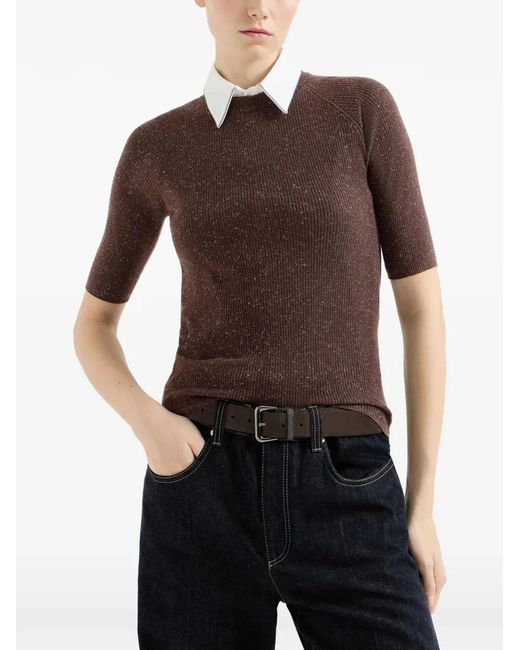 Brunello Cucinelli Brown Ribbed-Knit Jumper