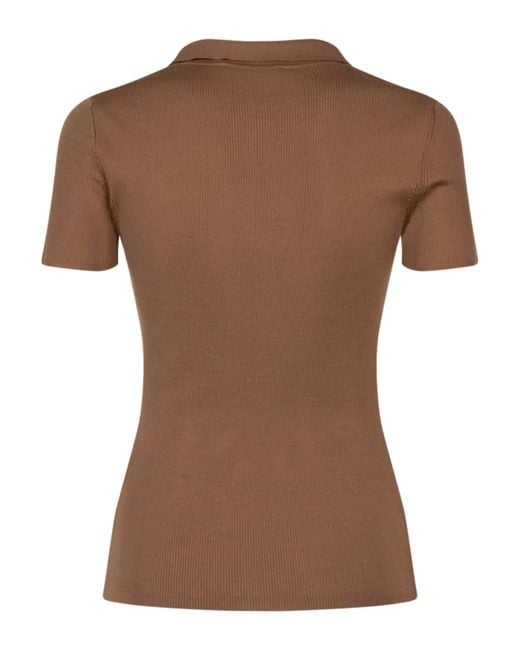 Max Mara Brown Rib-Knit Wool Polo Shirt