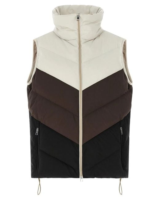 Kiton Gray Chevron Stitching Padded Vest