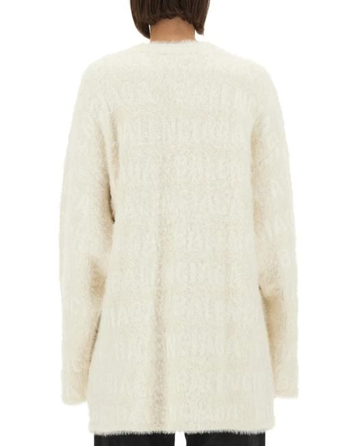 Balenciaga White Logo Jacquard Faux Fur Cardigan