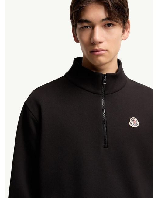 Moncler Black Cotton Zip-Up Sweatshirt With Logo for men