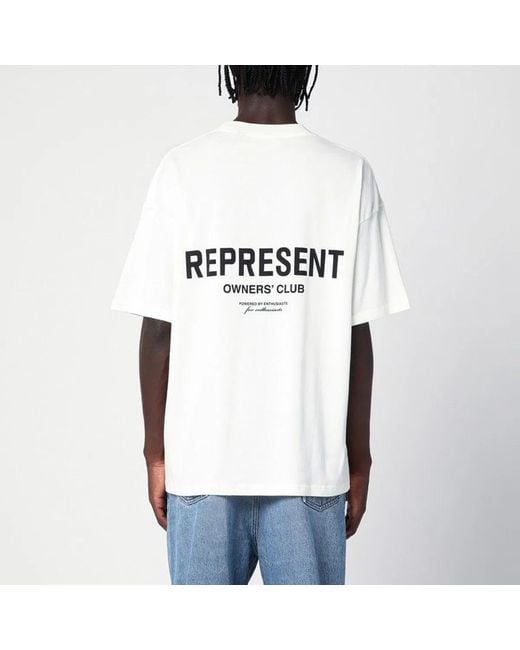 Represent White Cotton Tshirt With Logo for men