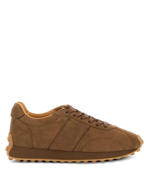 Tod's Brown Logo-Stamp Suede Lace-Up Sneakers