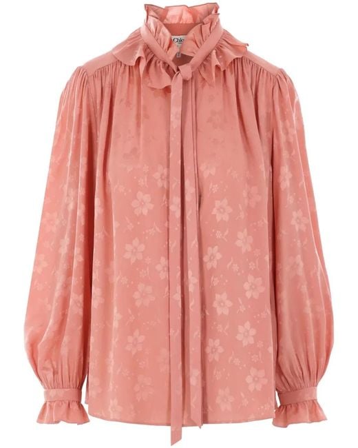 Chloé Pink Fluid Silk Jacquard Blouse