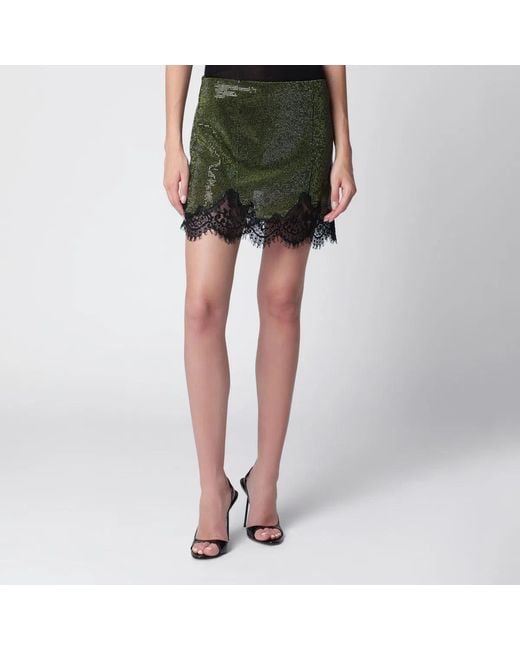 Self-Portrait Green Crystal Metallic Knit Miniskirt