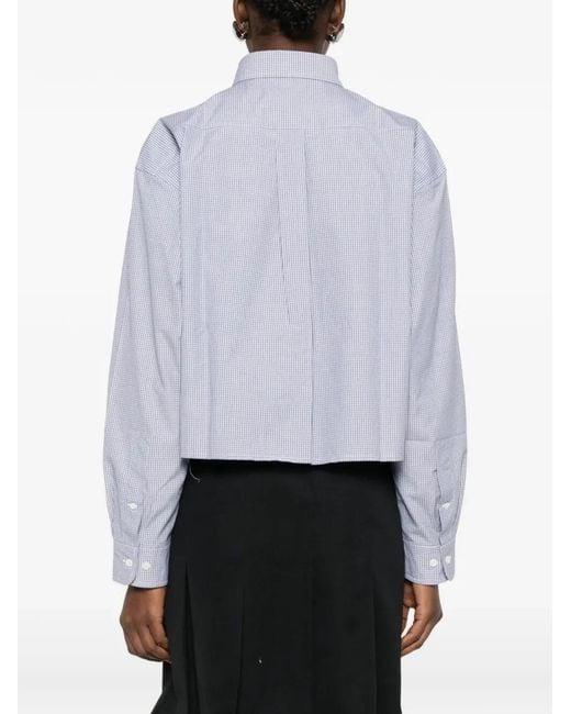 Miu Miu Blue Check Pattern Cropped Poplin Shirt