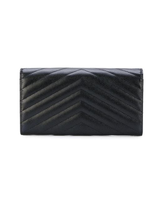 Saint Laurent Black Large Monogram Flap Wallet