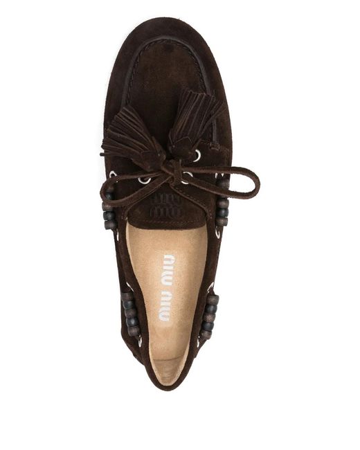 Miu Miu Black Suede Deck Shoes With Tassels