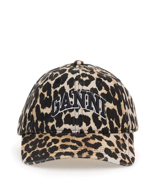 Ganni Black Leopard Print Cap