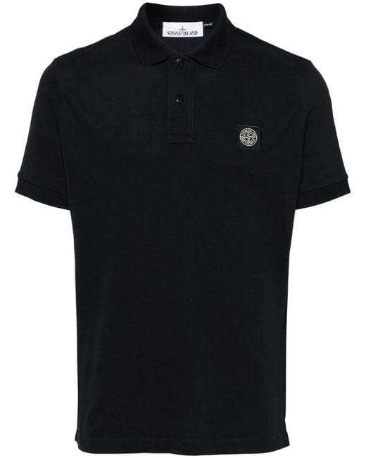Stone Island Black Regular Fit Short-Sleeved Polo Shirt With Compass Patch for men