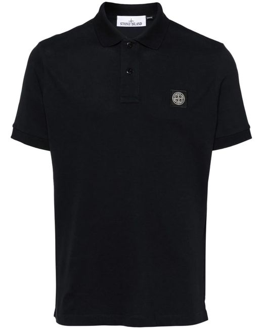 Stone Island Black Slim Fit Cotton Piqué Polo Shirt for men