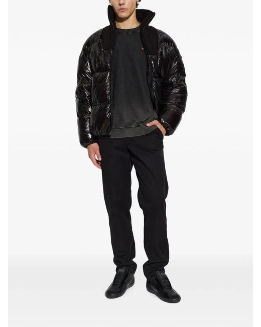 DIESEL Black Ripstop Fabric Down Jacket With Ribbed Collar for men
