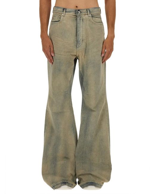 Rick Owens Green Distressed Wide-Leg Denim Pants With Vintage Appeal for men