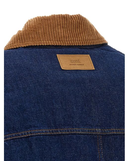 AMI Blue Padded Denim Jacket for men