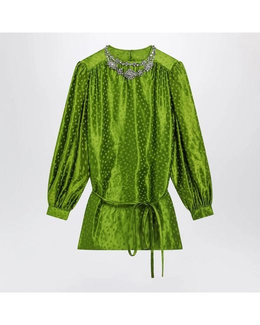 Valentino Green Avocado Polka-Dot Silk-Blend Jacquard Mini Dress