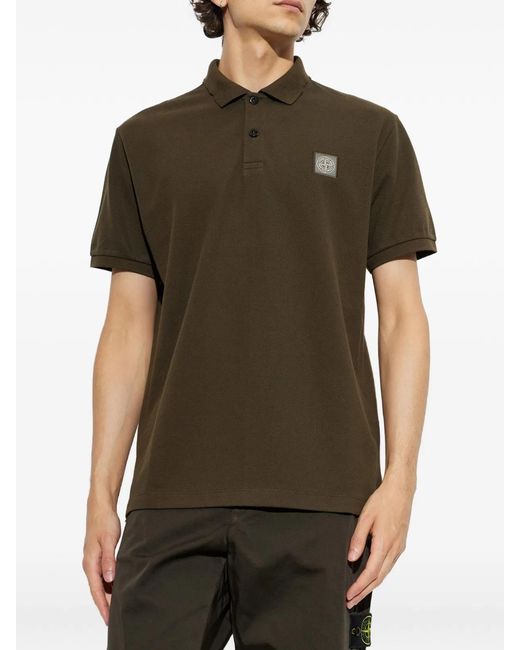 Stone Island Green Logo-Patch Short-Sleeve Polo Shirt for men