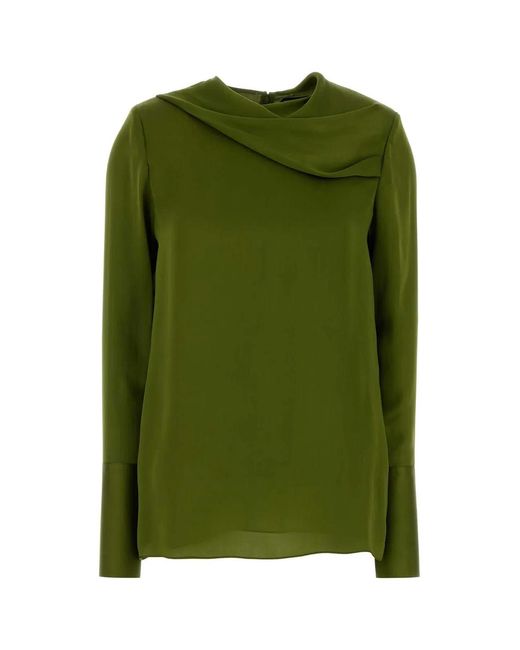 Tom Ford Green Stonewashed Silk Georgette Long Sleeve Blouse