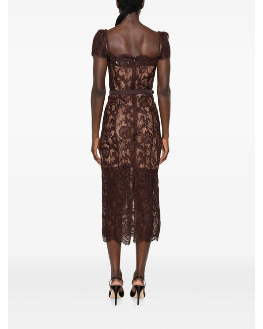 Self-Portrait Brown Floral Lace Midi Dress