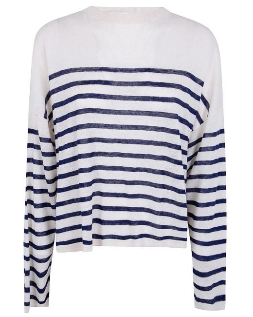 Majestic Blue Oversized Linen 100 Stripes T-Shirt