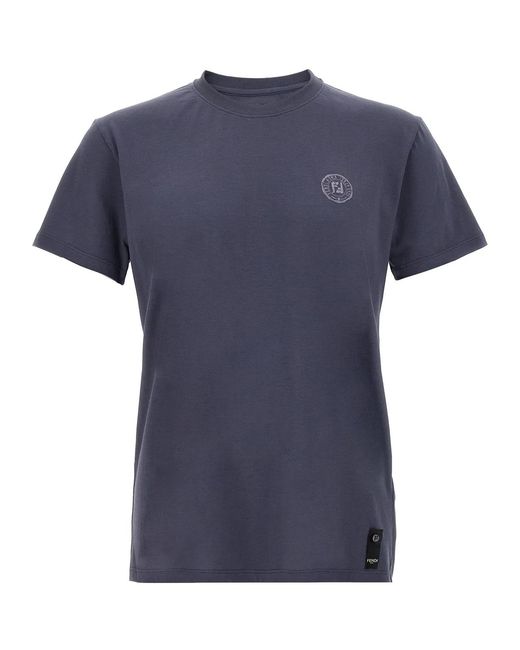 Fendi Blue 'Postcards' T-Shirt for men