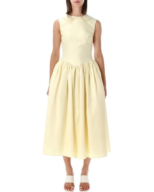 Self-Portrait Yellow Taffeta Collared Midi Dress