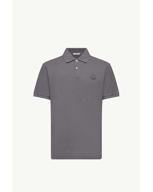 Moncler Gray Moncler Logo Patch Cotton Piquet Polo Shirt for men