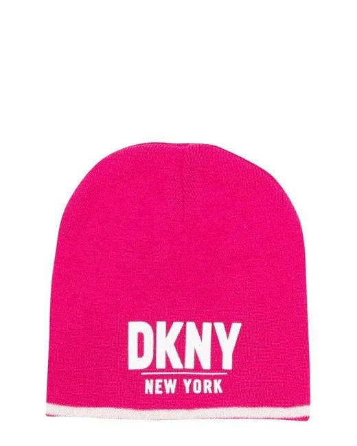 DKNY Pink Beanie Logo