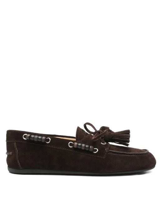 Miu Miu Black Suede Deck Shoes With Tassels