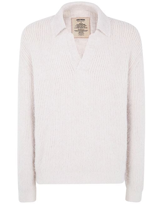 Uma Wang White "Stripes Wool" Polo Top for men