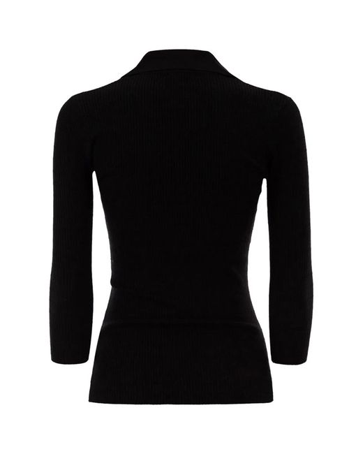 Elisabetta Franchi Black Micro-Cable Knit Polo Shirt