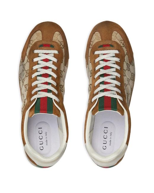 Gucci Brown Fabric And Suede Shift Sneakers for men