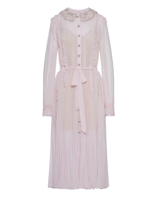 Self-Portrait Pink Midi Dress With Glitter Details And Neck