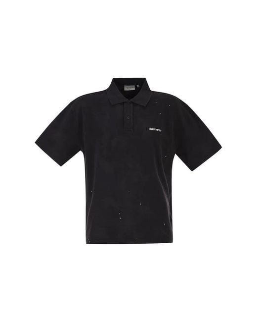 Carhartt Black Cotton Polo Shirt With Paint Splatter Details