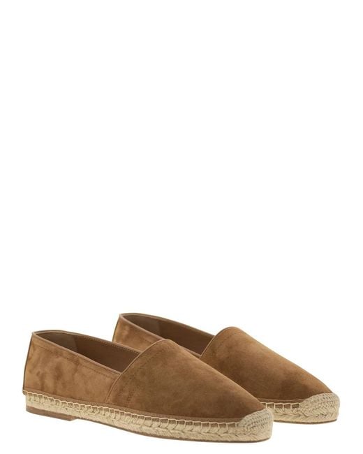 Brunello Cucinelli Brown Washed Suede Espadrilles With Beading for men