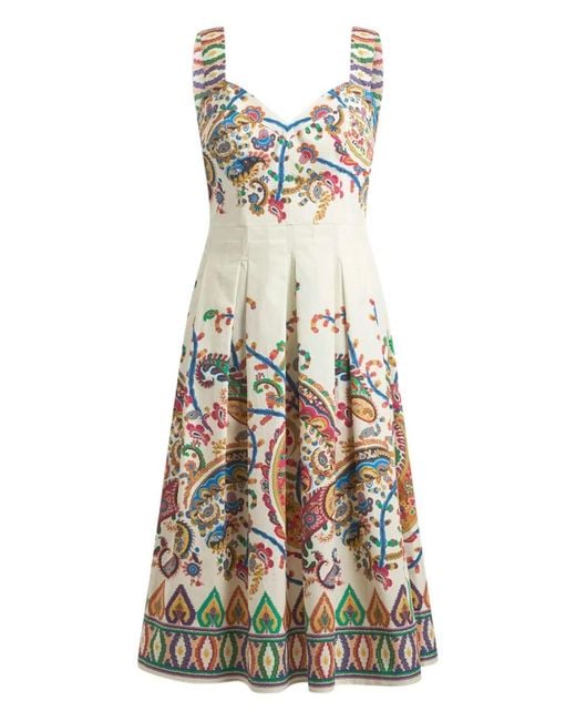 Etro White Natural Est Multi Midi Straps Dress