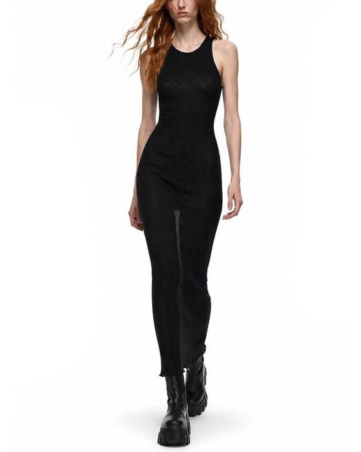 Rick Owens Black Sleeveless Form-Fitting Midi Dress With Collar Detail