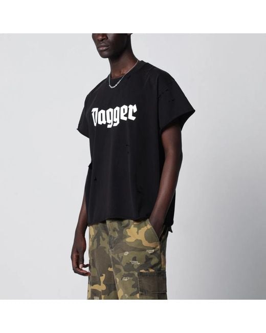 DAGGER Black Cotton Distressed T-Shirt for men
