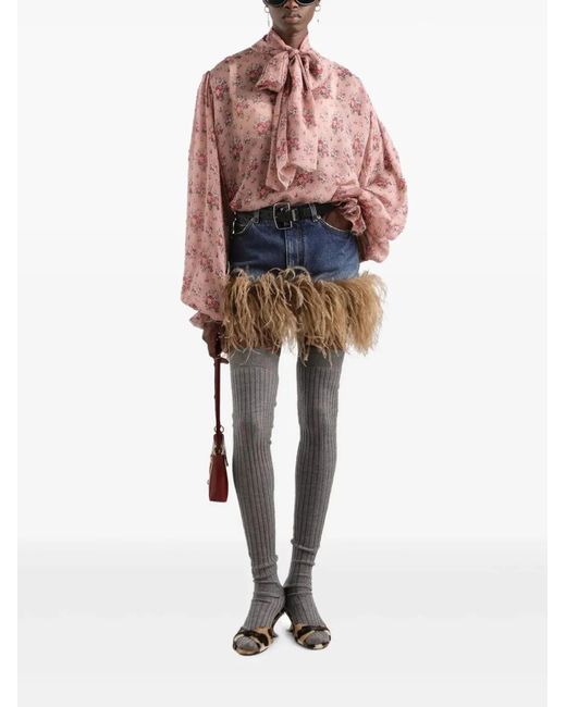 Dolce & Gabbana Pink Dolce & Gabbana Small Flower Bouquets-Print Chiffon Top