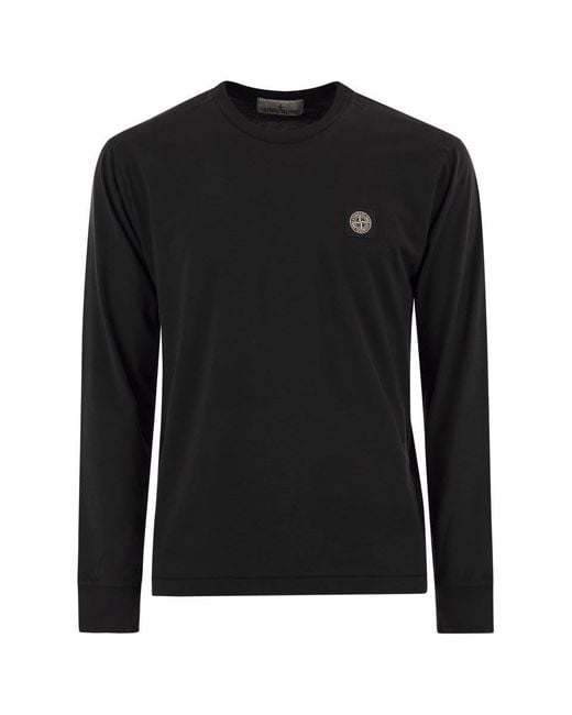 Stone Island Black Long-Sleeved Slim Fit T-Shirt With Compass Patch for men