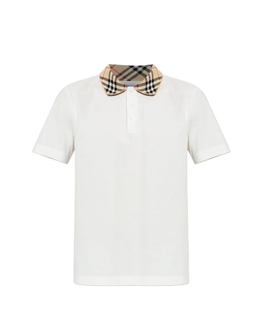 Burberry White Check-Collar Polo Shirt for men