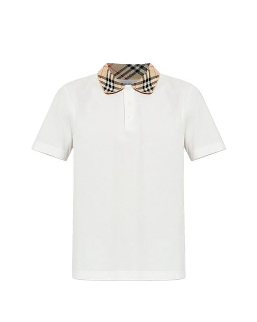 Burberry White Check Collar Polo Shirt for men