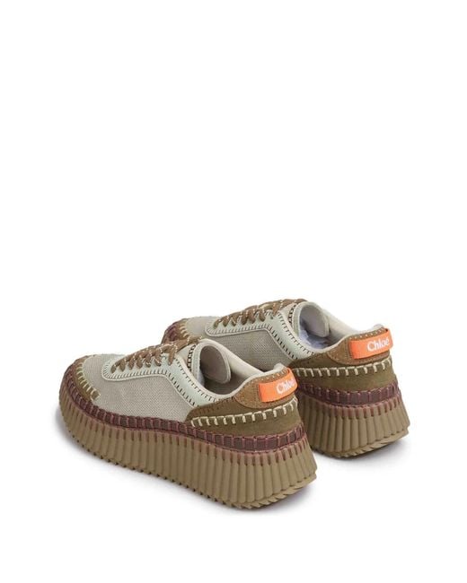 Chloé Green Nama Whipstitch-Trim Fluted-Sole Sneakers
