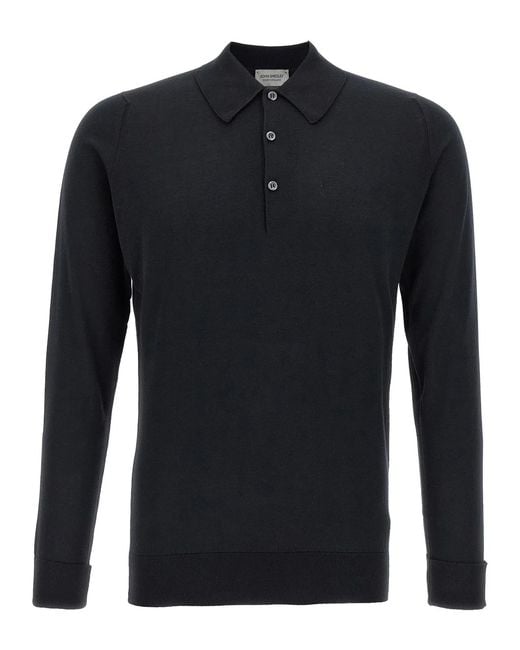 John Smedley Black 'Finchley' Polo Shirt for men