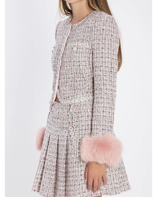 Self-Portrait Gray Boucle Fur Cuff Jacket